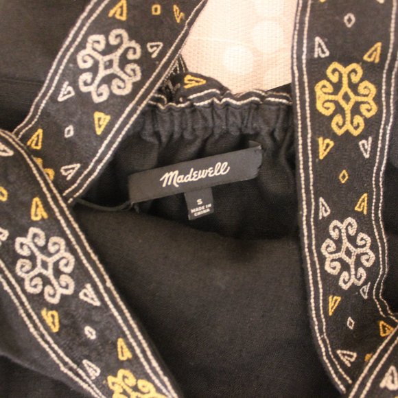 Madewell Embroidered Tier Linen Dress Black Small - Picture 8 of 9